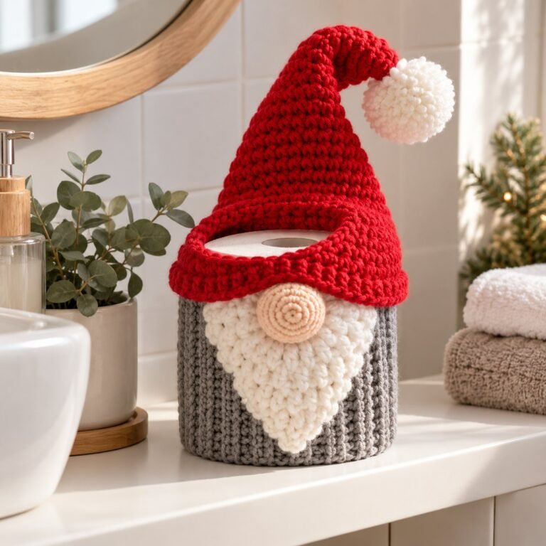 Christmas Gnome Toilet Paper Cover Crochet Pattern: Cute Holiday Bathroom Decor