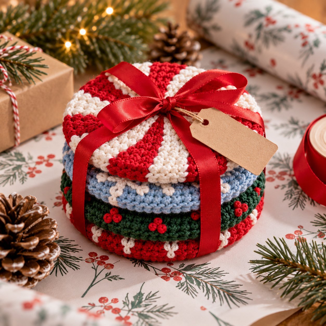 Christmas Coaster Set: Peppermint, Snowflake & Wreath photo 2