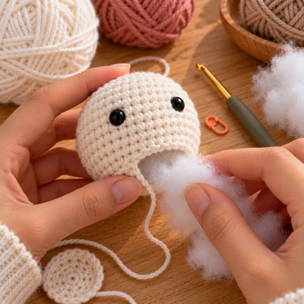 Stuff gently so the pleats can pull in – crochet dumpling pattern