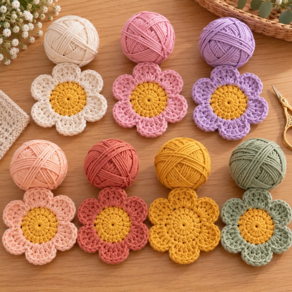 Pastel and boho palette ideas – crochet flower coaster
