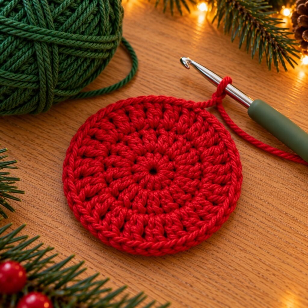 One crochet circle made with two rounds of double crochet