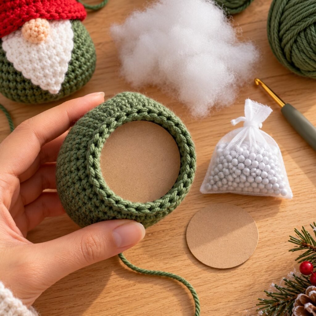 A flat back-loop base, a stiff insert and a sealed weight pouch – crochet gnome beard