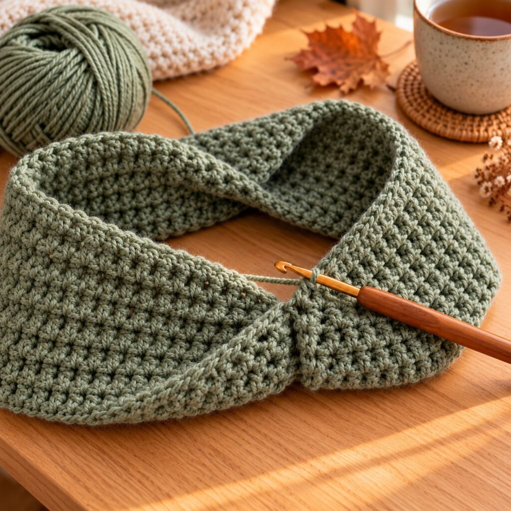 Joining the ends of a crochet infinity scarf with a half twist