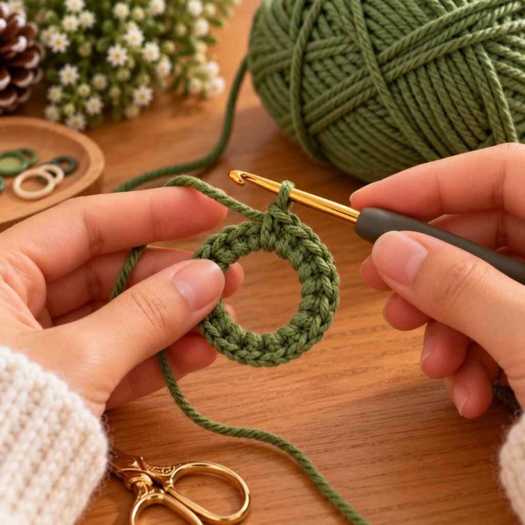 Start with a ring of 20 chains (do not twist it) – crochet christmas ornament pattern