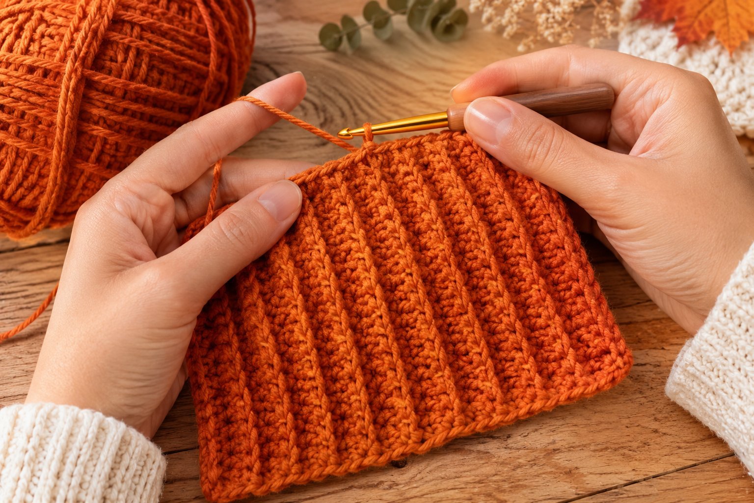 Crocheting the ribbed rectangle for a pumpkin in half double crochet back loop only