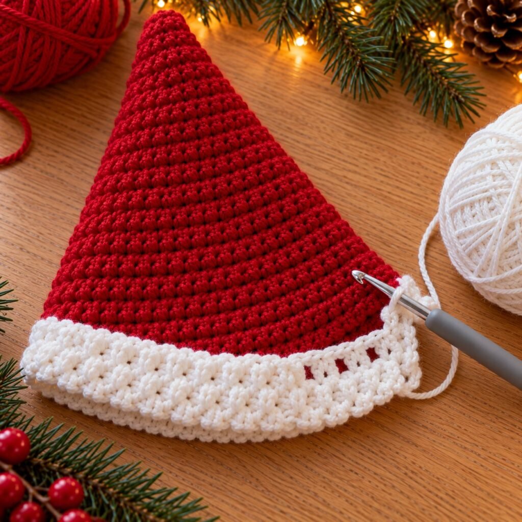 Adding the white brim to a crochet Santa hat