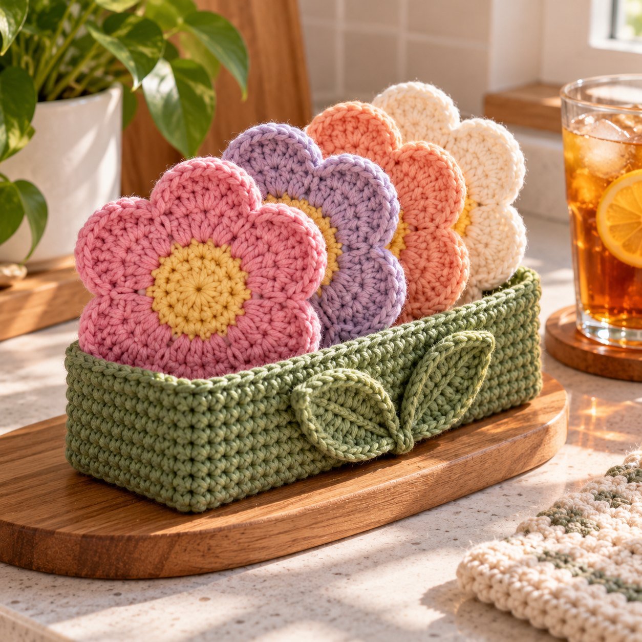 Flower Coaster Set with Flower Pot Holder