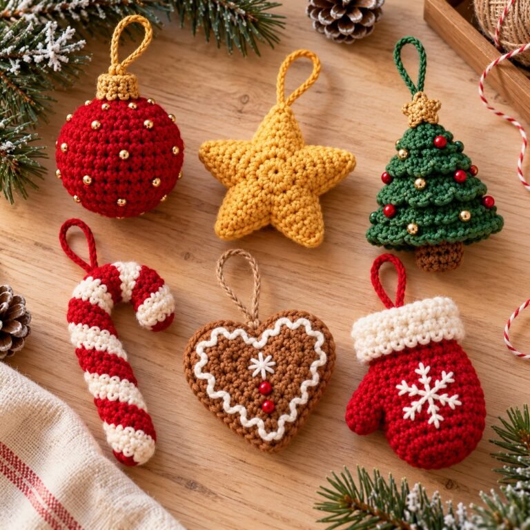 Mini Christmas Ornaments Crochet Patterns: 6 Quick Designs