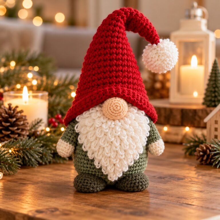 Standing Christmas Gnome Crochet Pattern: Easy Amigurumi with a Fluffy Beard